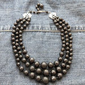 Vintage Germany Acrylic Black Beads Necklace